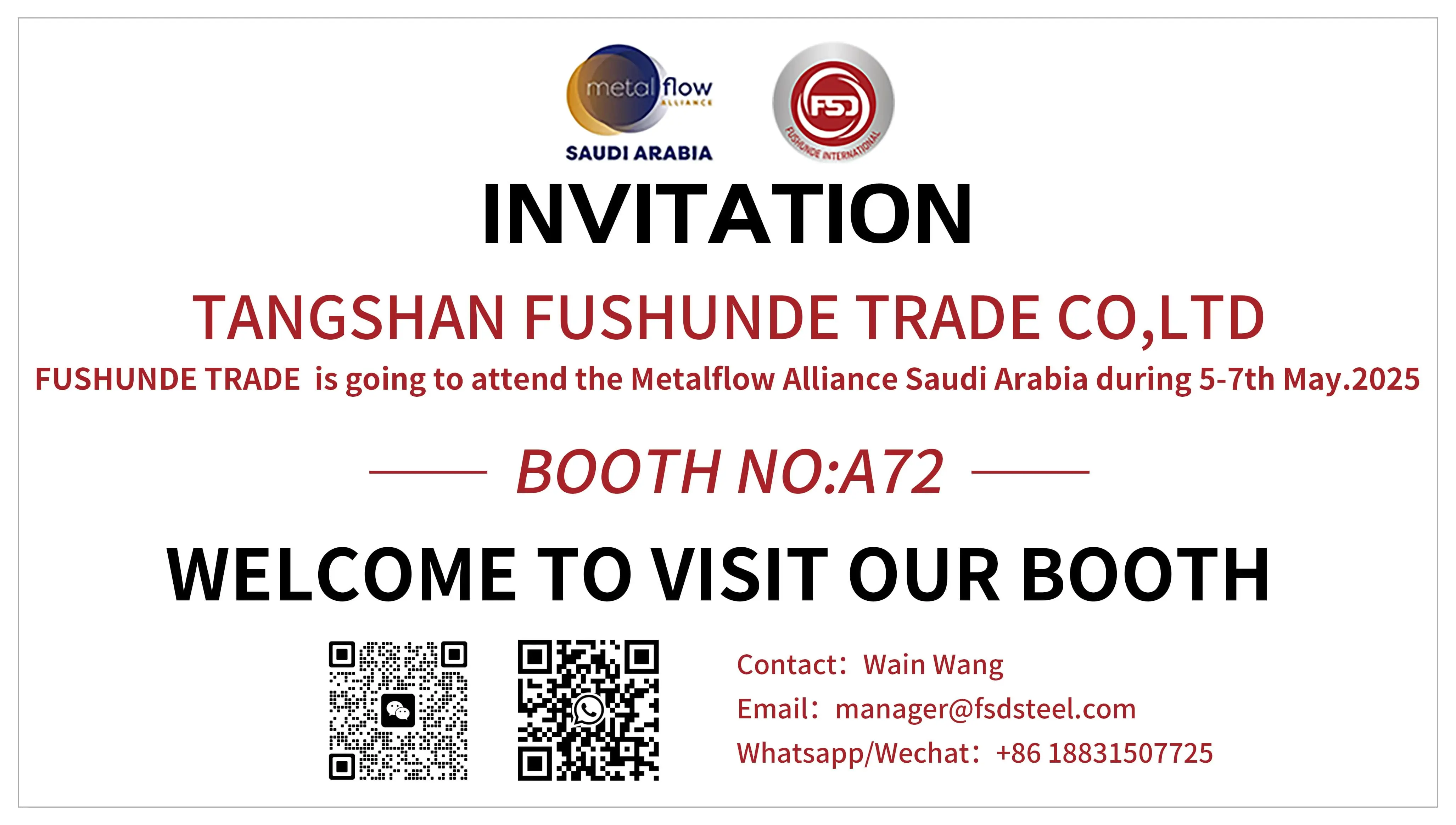 Welcome to visit MetalflowAlliance Saudi Arabia Booth No.: BOOTH No.: A72